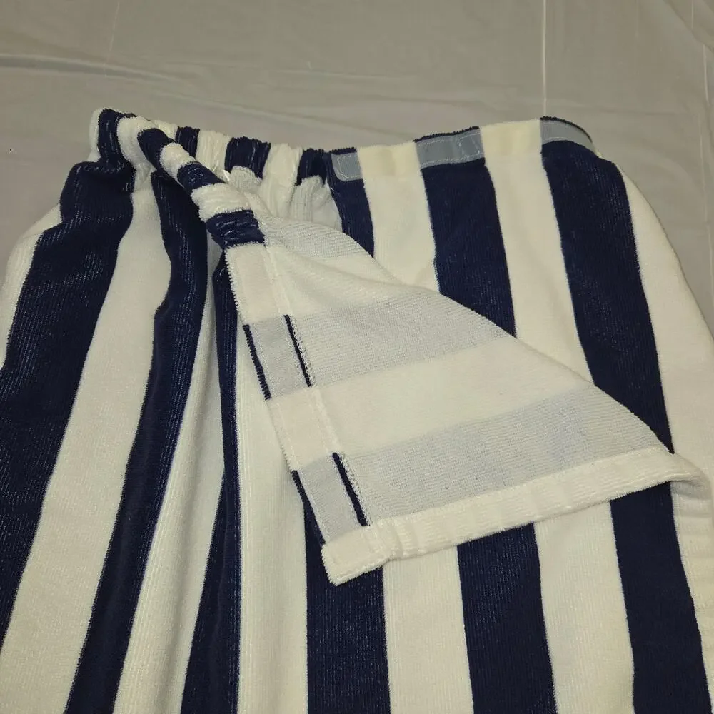 Saks Fifth Avenue Wrap Bath Towel Hook and Loop‎ Terry Cloth Striped Blue White